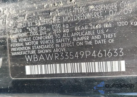 2009 BMW 328I from USA, damaged, VIN WBAWR33549P461633